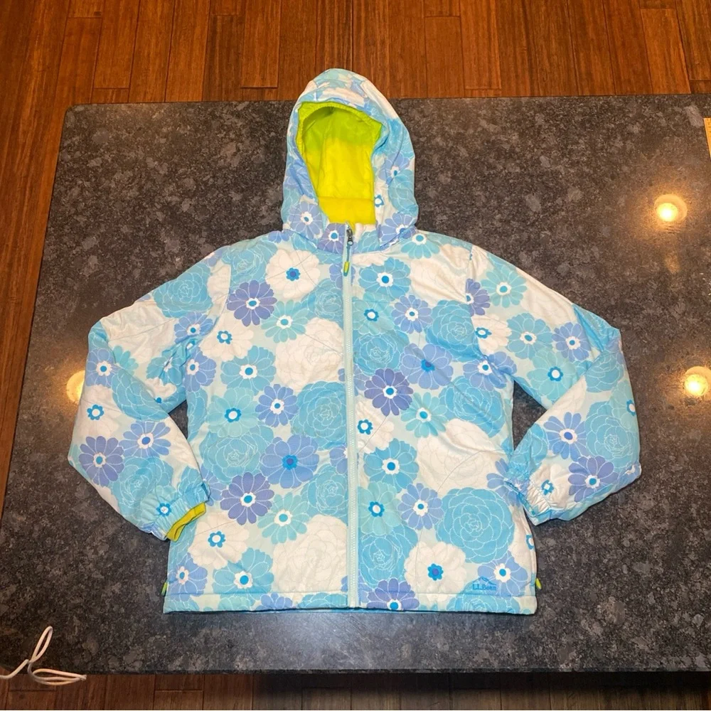 LL Bean Insulated Winter Ski Blue Youth Girls Hooded Full Zip Jacket XL 18